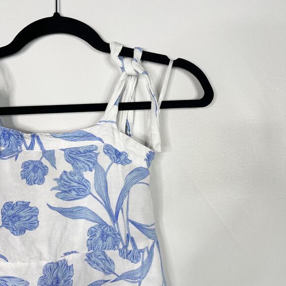 Emily McCarthy Girls M Blue White Mini Maxi Dress Tulip Twist Floral Tie Sleeves - Picture 3 of 11